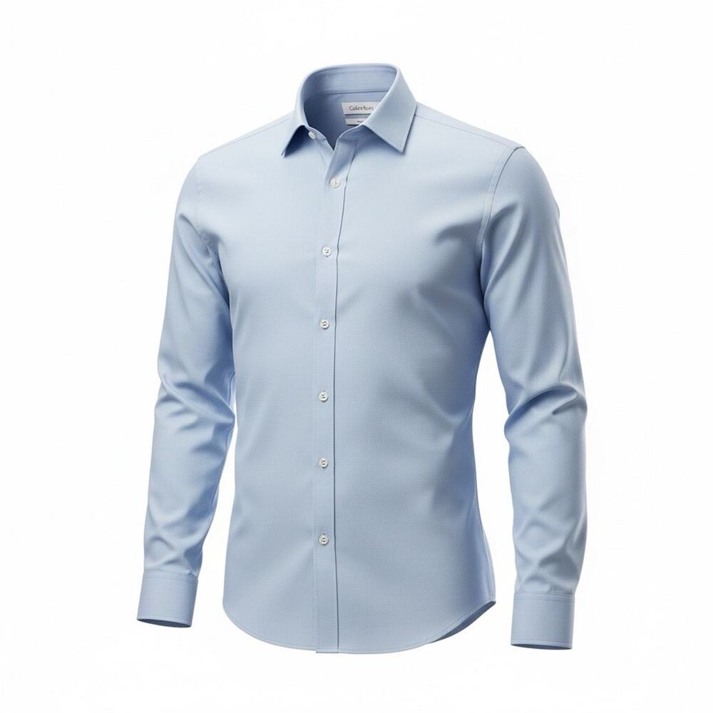 Calvin Klein Men's Long Sleeve Dress Shirt Light Blue Stipe Size L Non Iron